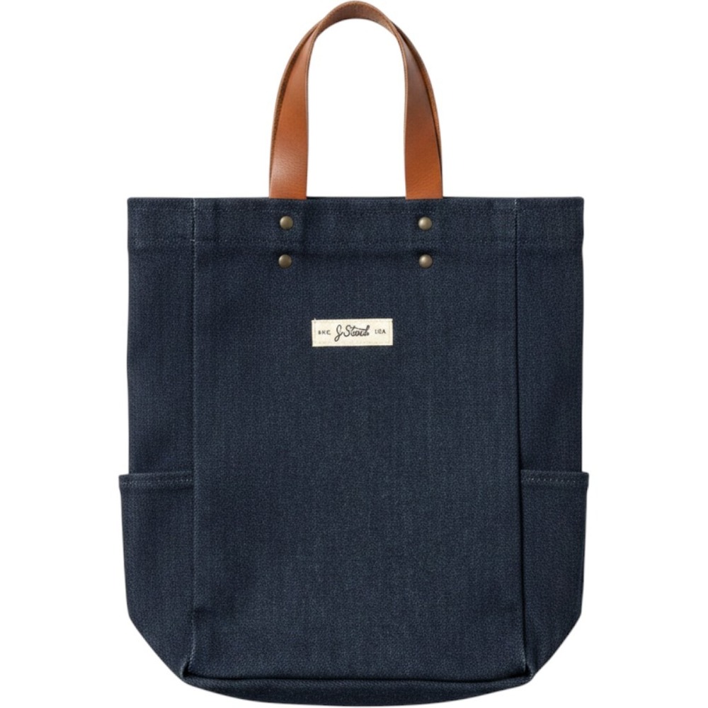 J Stark USA Dark Wash Denim Tote Bag Leather Handles Wine Carrier